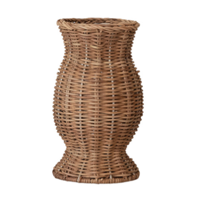 Hand-Woven Rattan Vase w Glass Insert, Natural, 4 Styles