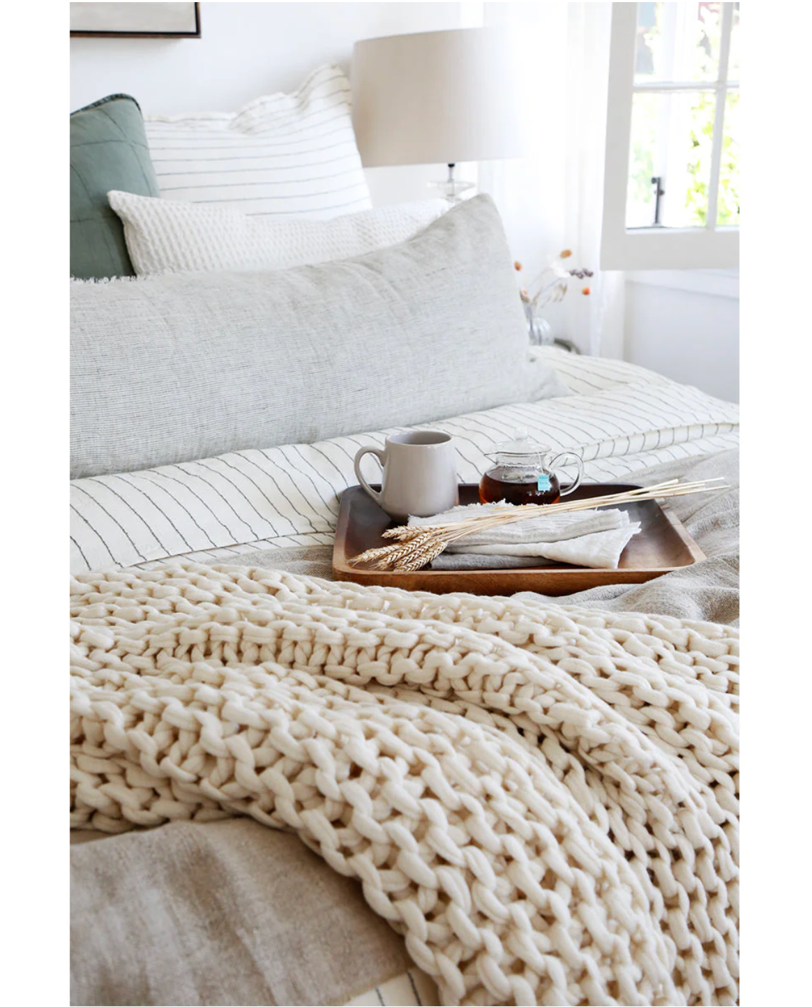 Finn- Hand Knit Throw- Antique White