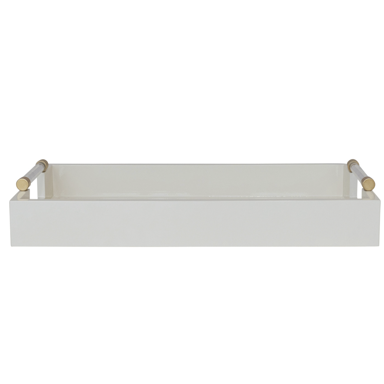 Lacquered Tray w/ Acrylic & Metal Handles, Gold Finish & Cream Color