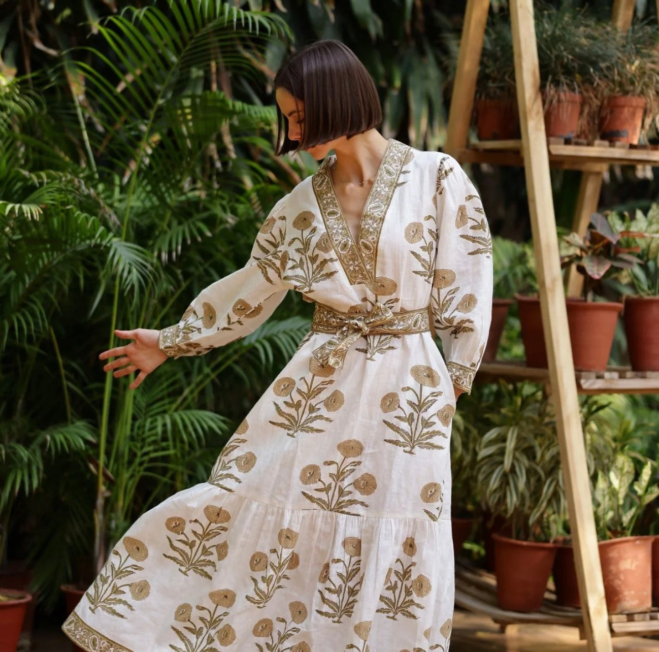 Capri Maxi Dress Khaki Flower