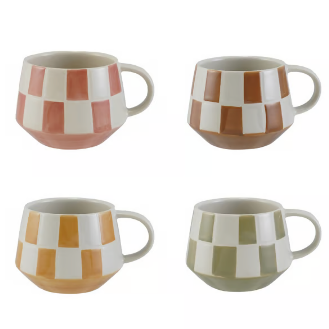 Stoneware Mug w Checked Pattern,4 Colors