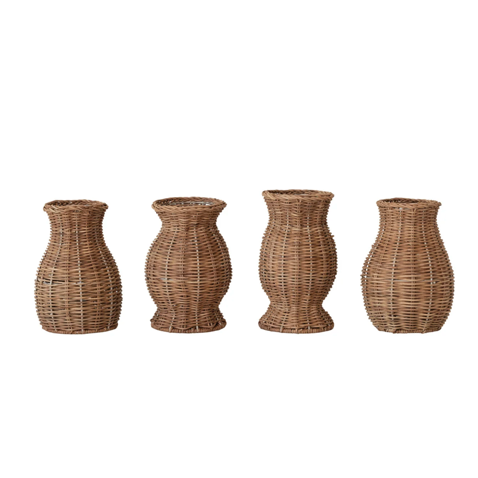 Hand-Woven Rattan Vase w Glass Insert, Natural, 4 Styles