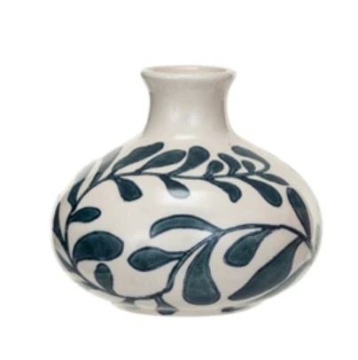Hand-Painted Stoneware Vases w/ Abstract Designs