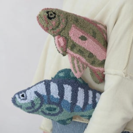 Woven Cotton Tufted Fish Shaped Pillow, Pink