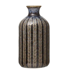 (L)Embossed Stoneware Vases with Glaze