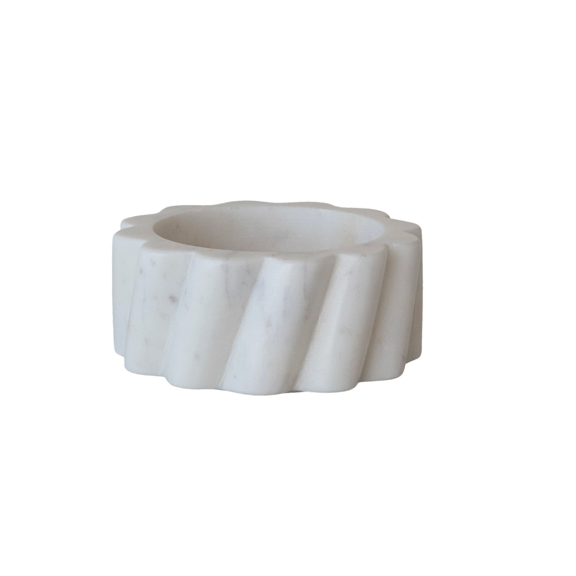 Marble Twisted Carved Scalloped Bottle Holder, White
