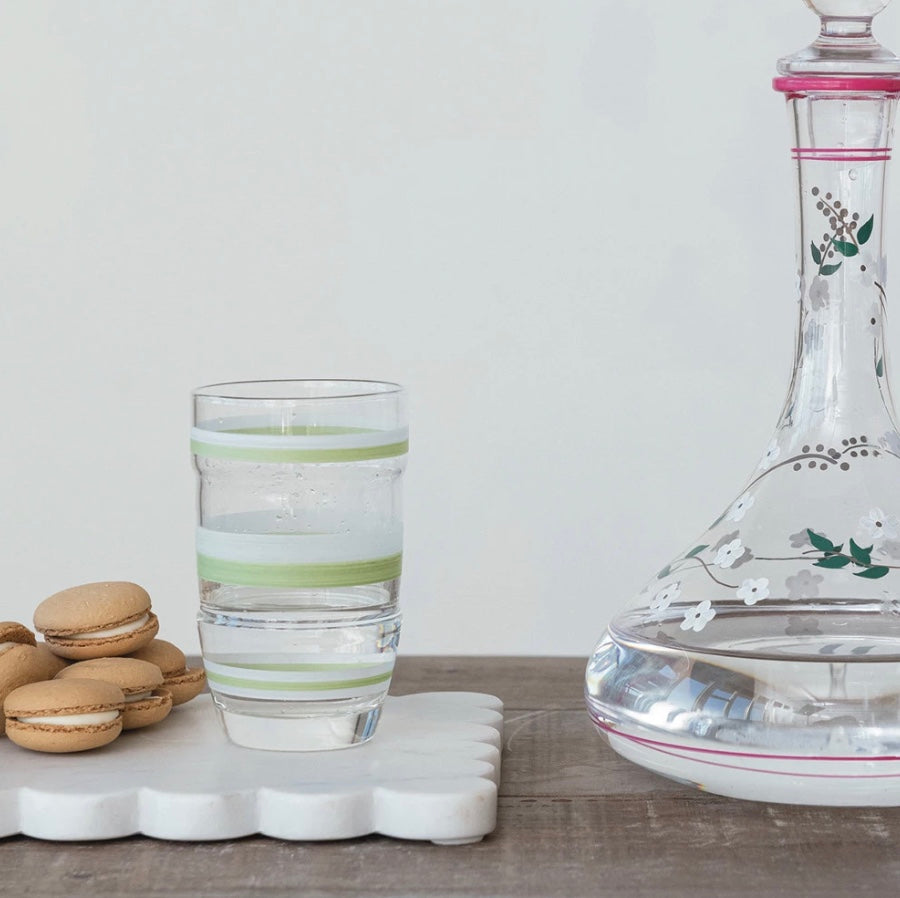 14 oz. Vintage Reproduction Drinking Glass w/ Hand-Painted Stripes