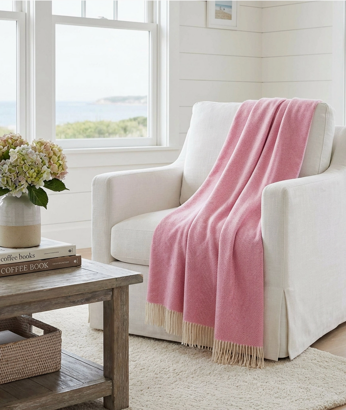 Shetland Lamb wool Herringbone Throw- Light Pink