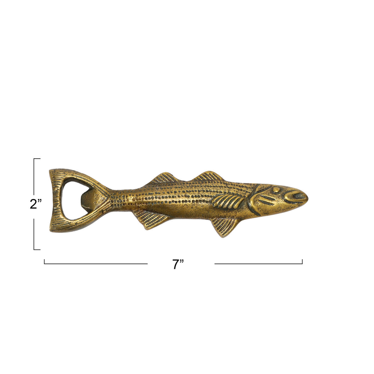 Cast Aluminum Fish Shaped Bottle Opener, Antique Gold Finish