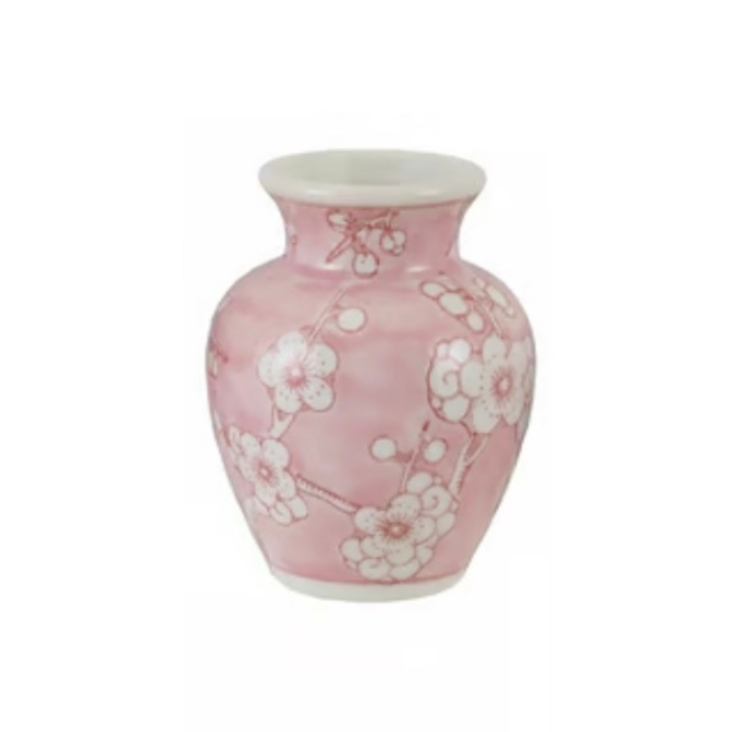 Hand-Painted Stoneware Vase W Cherry Blossoms,Pink & White,3 Styles