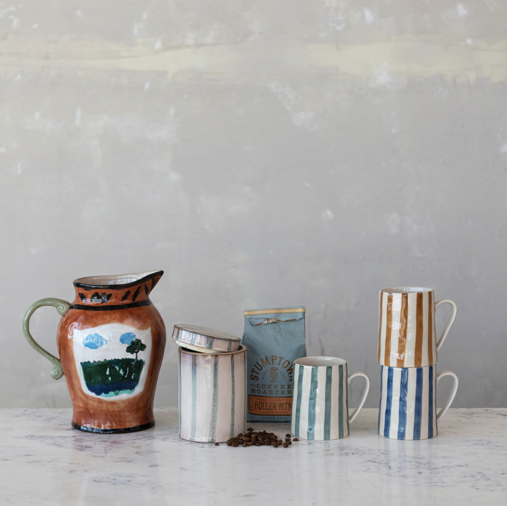 14 oz. Stoneware Mug w Stripes, 3 Colors