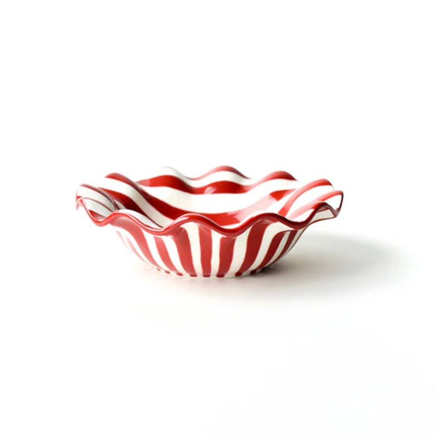 Red Stripe Ruffle Flare Small Bowl