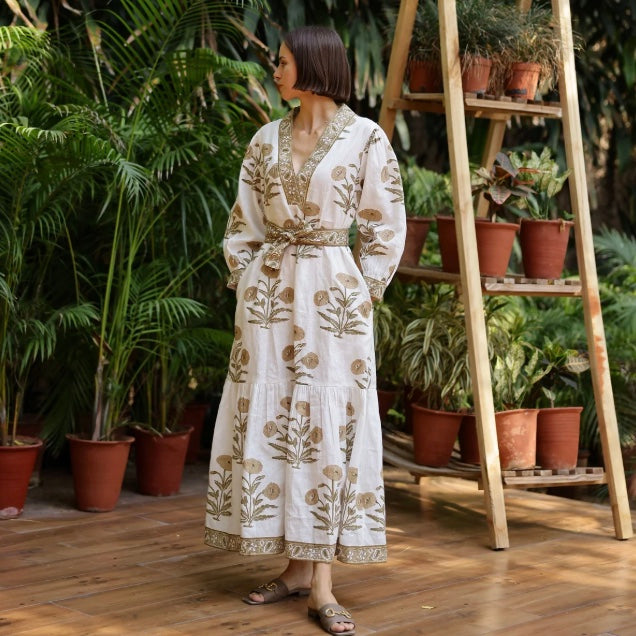 Capri Maxi Dress Khaki Flower