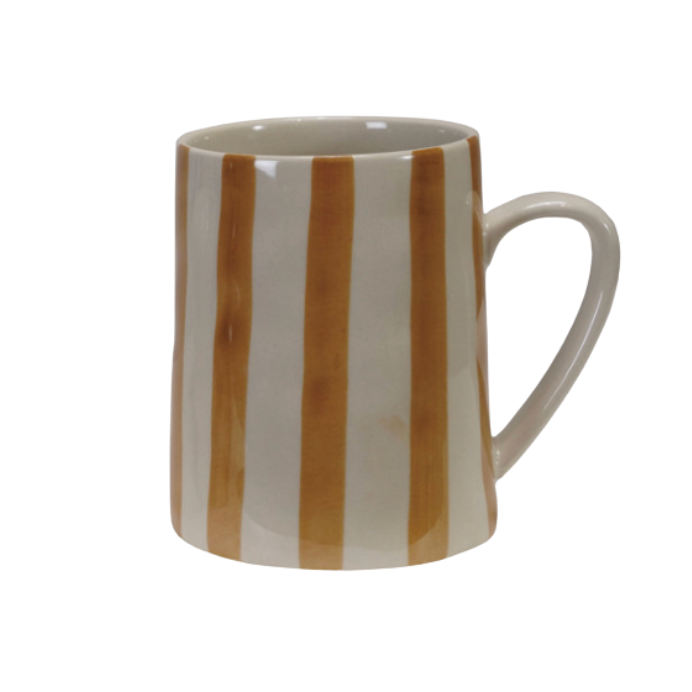 14 oz. Stoneware Mug w Stripes, 3 Colors