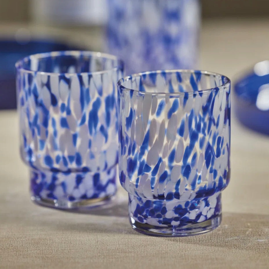 Amalfi Tortoise Glassware - White & Blue - Tumbler
