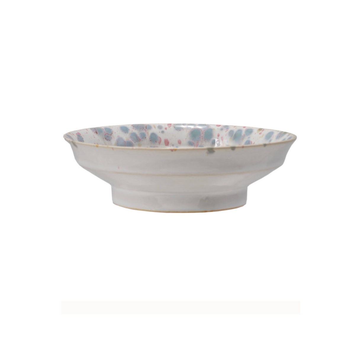 Stoneware Footed Bowl, Reactive Glaze, Blue & White