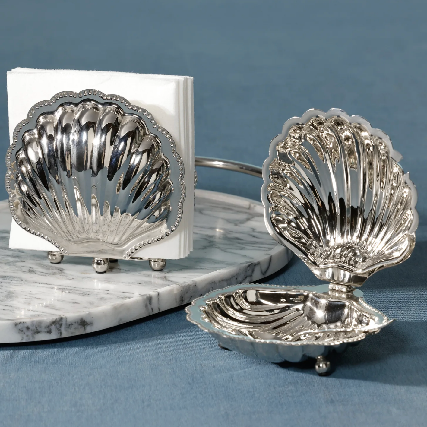 Cap Ferrat Fan Shell Napkin Holder, Polished Nickel