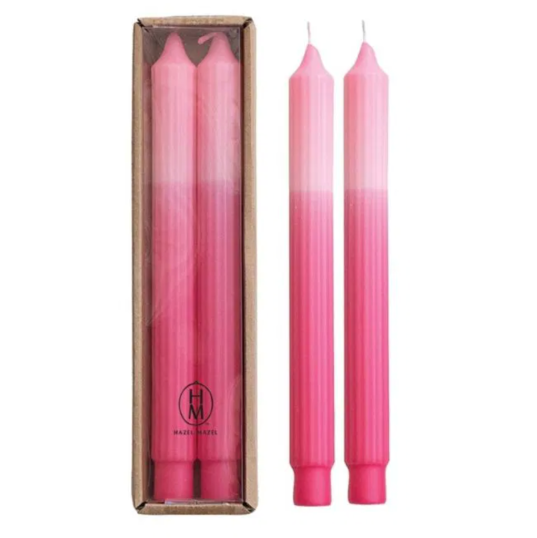 2 Tone Pleated Taper Candles, Pink