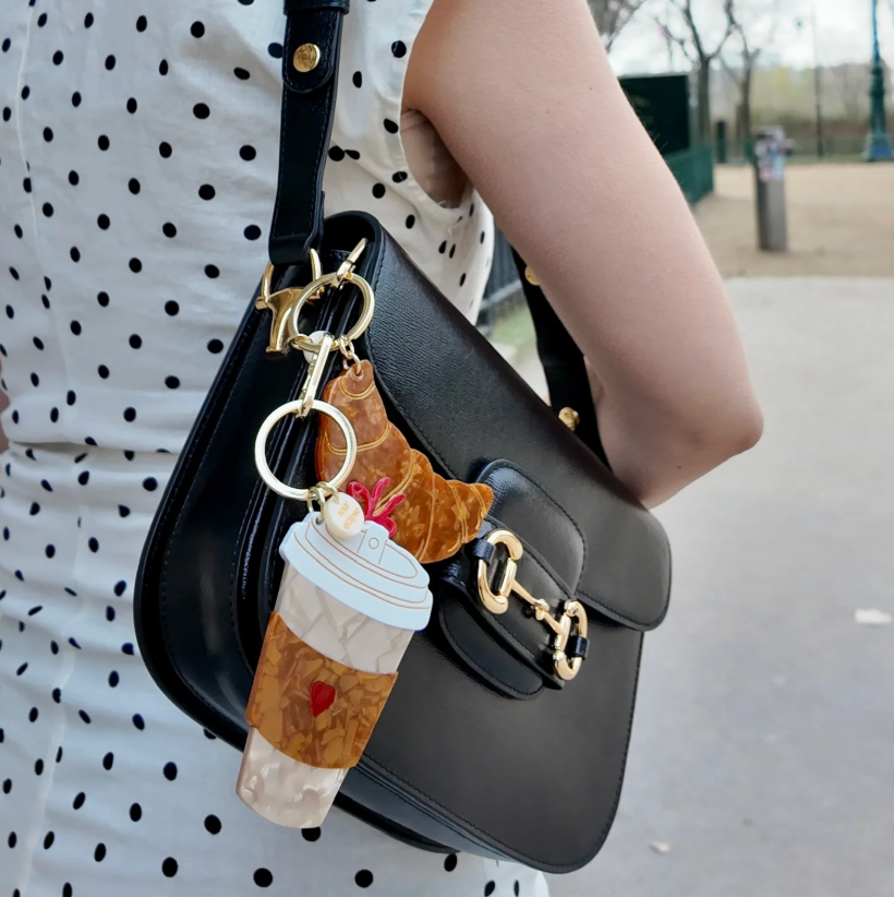 Hand-Painted Coffee Cup Bag Charm + Keychain