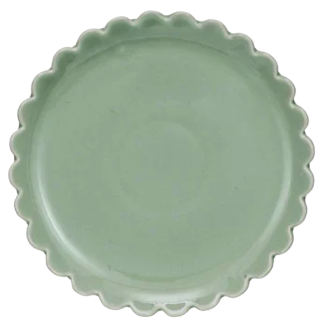 8' round stoneware plate w scalloped edge - Green