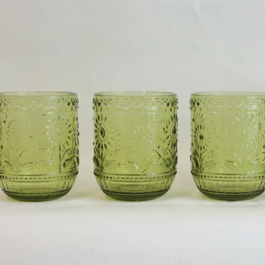 Embossed Drinking Glass, Green