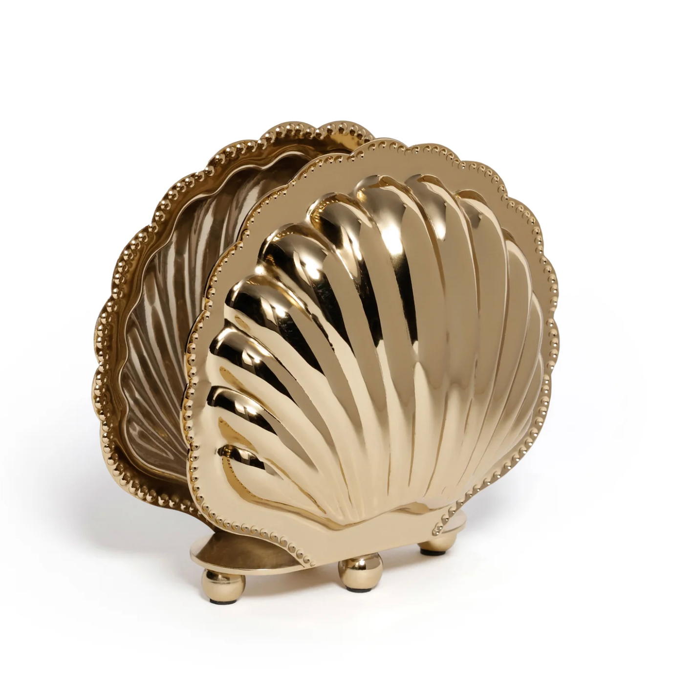 Cap Ferrat Fan Shell Napkin Holder, Polished Gold
