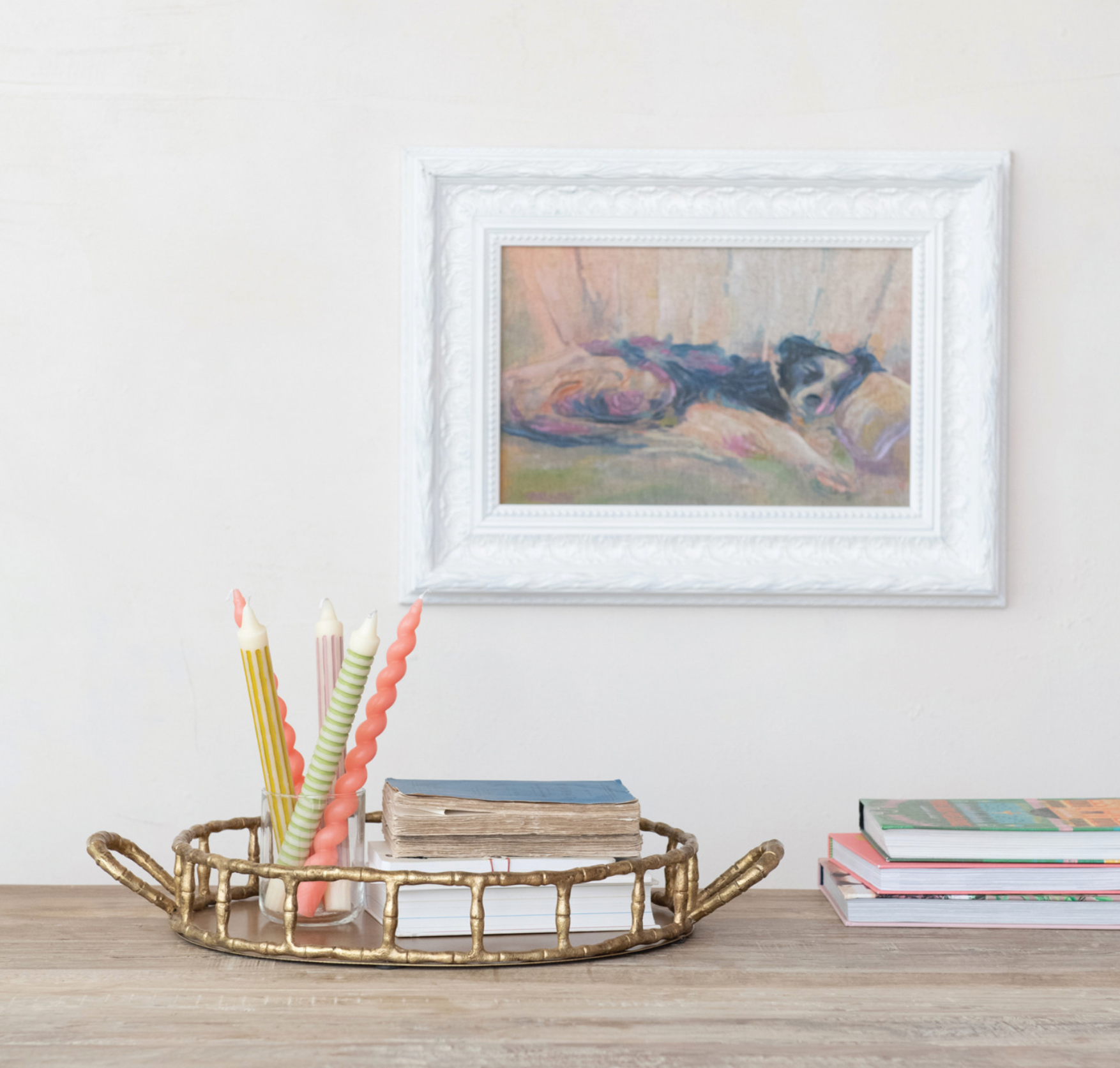Cast Aluminum Tray w Handles, Brass Finish