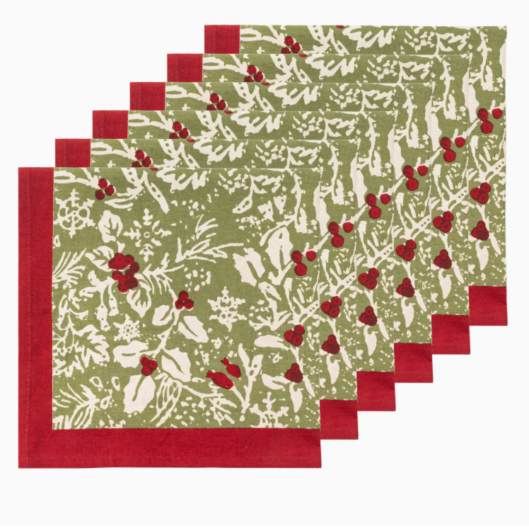S/6 Baies De Houx Red & Green Napkins