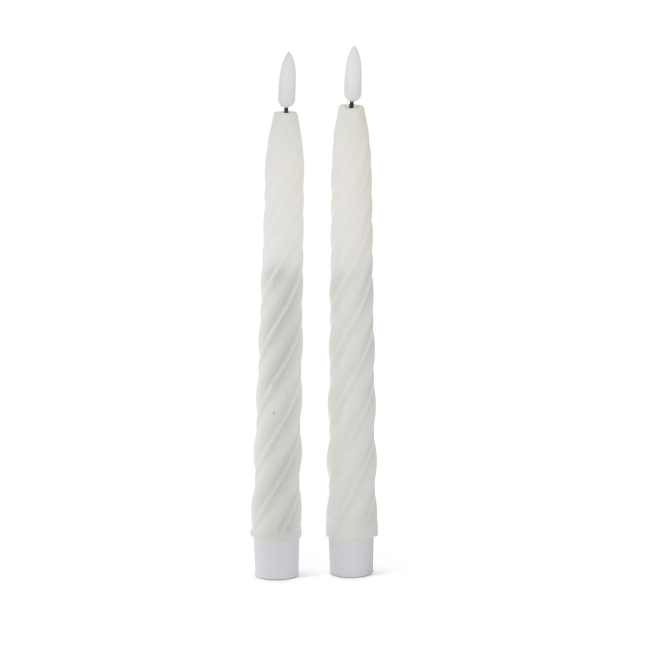 Set of 2 9.75 Inch White Spiral LED Taper Candles w/Timers