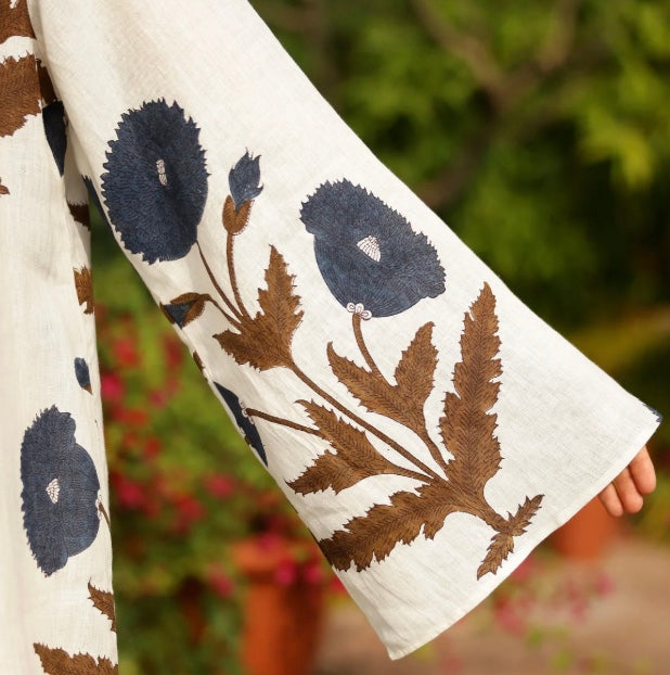 Doha Kaftan Khaki/Navy Flower