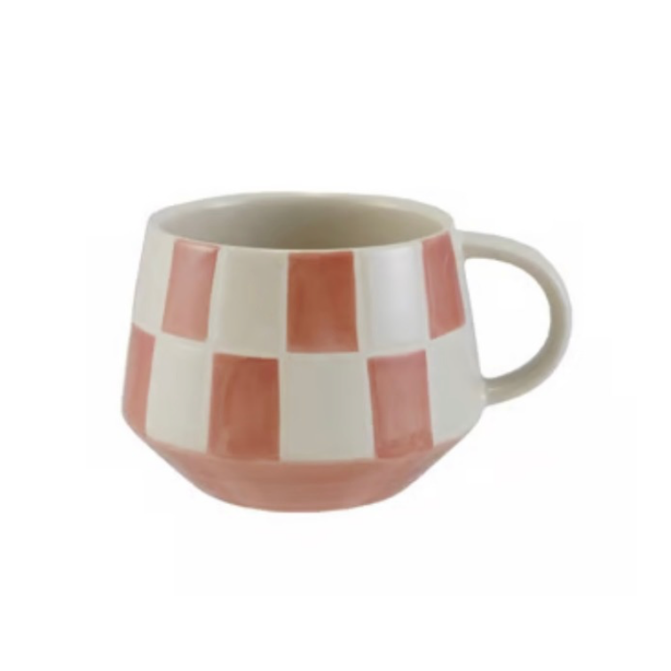 Stoneware Mug w Checked Pattern,4 Colors