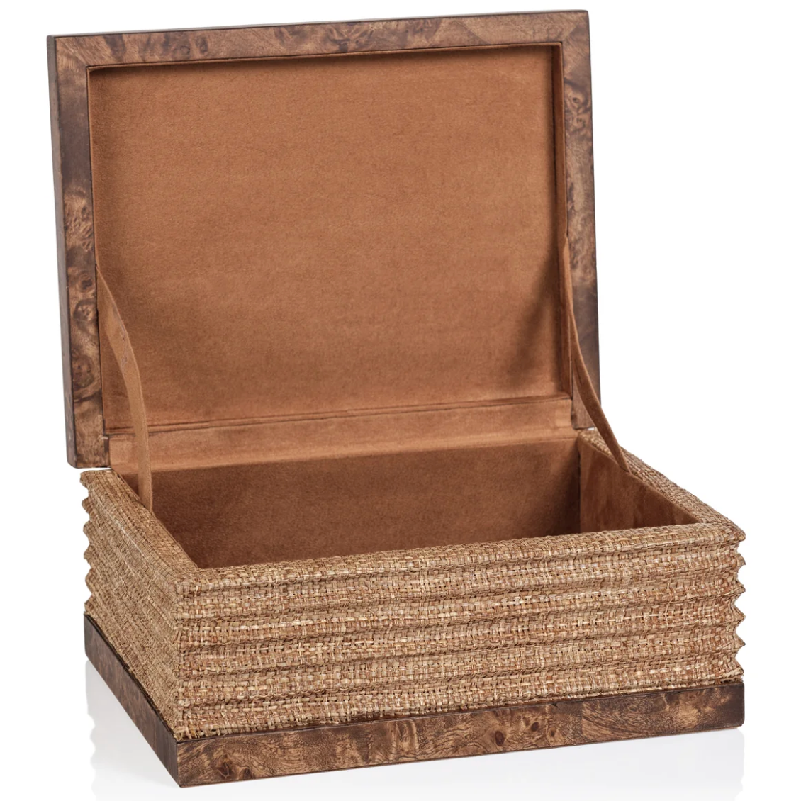 (S) Rosso Burlwood & Raffia Box  - 9" x 7" x 4"