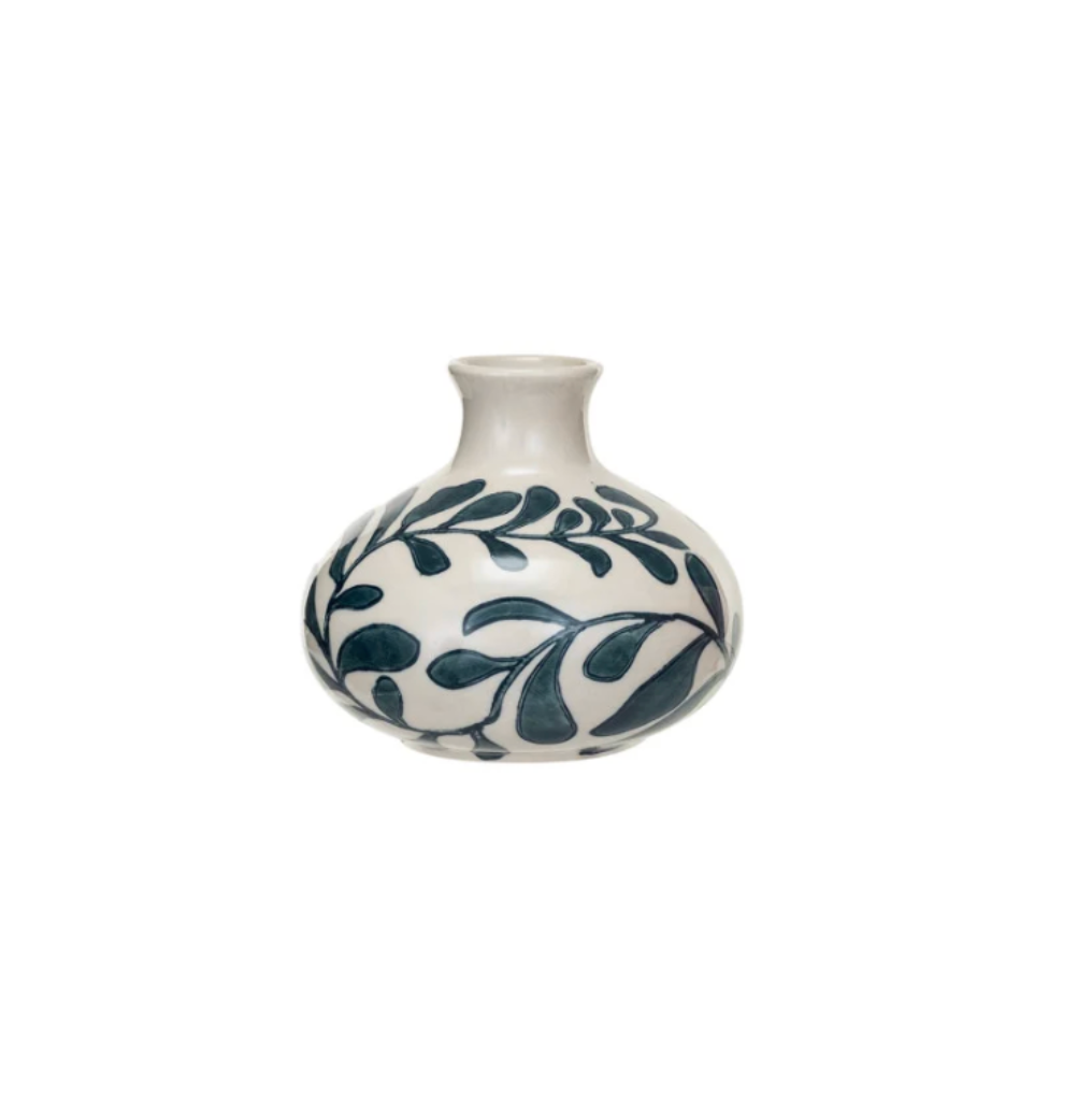 Hand-Painted Stoneware Vases w/ Abstract Designs