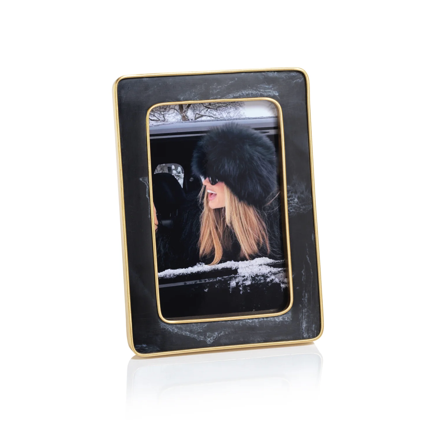 Marble Hazel Resin Photo Frame w/ Antique Brass