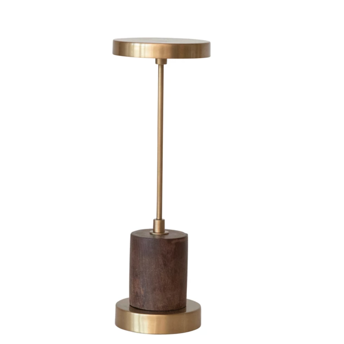 Metal & Mango Wood LED Table Lamp w/ Touch Sensor, Antique Brass Finish