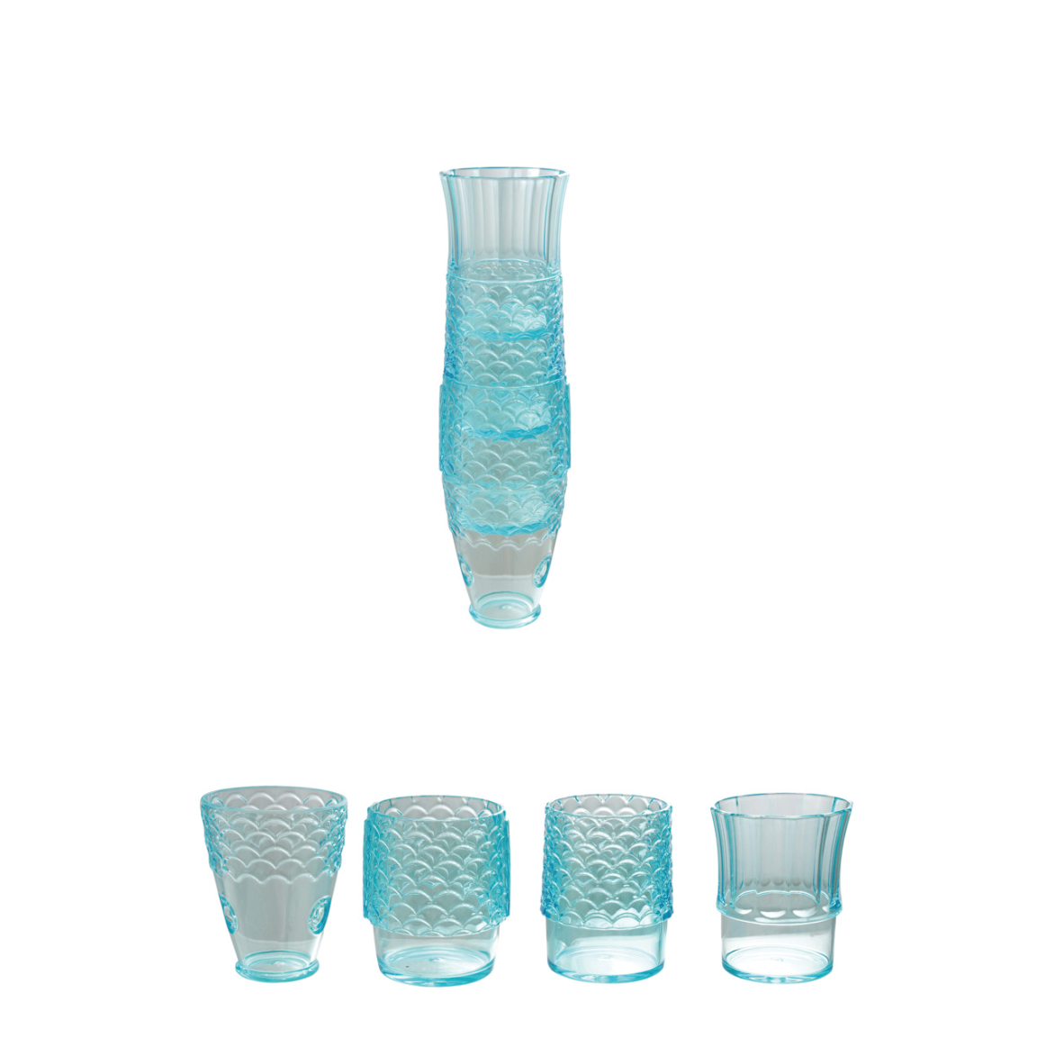 Acrylic Stackable Fish Shaped Drinking Glasses, Blue, Set of 4