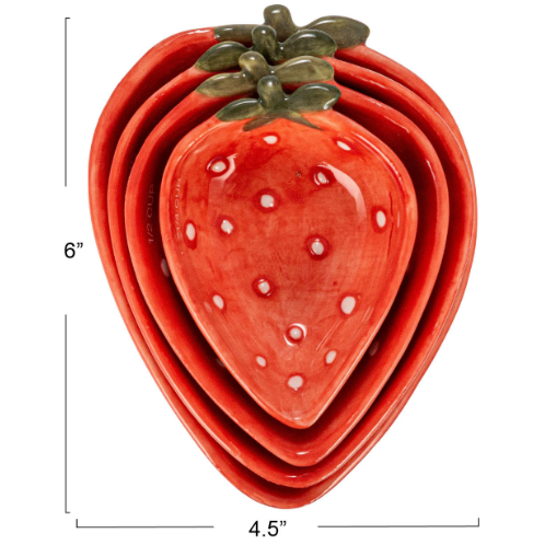 s/4 Hand-Painted Strawberry Shaped Measuring Cup 1, 3/4, 1/2 & 1/4