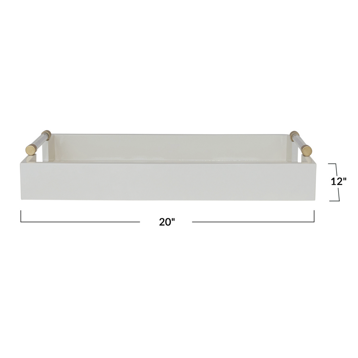 Lacquered Tray w/ Acrylic & Metal Handles, Gold Finish & Cream Color