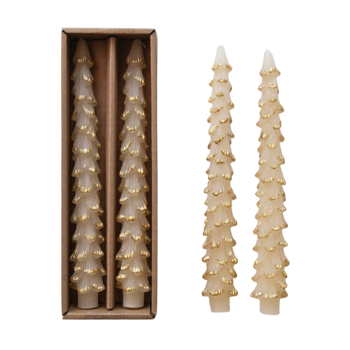 Eggnog, Unscented Tree Shaped Taper Candles in Box, Set of 2