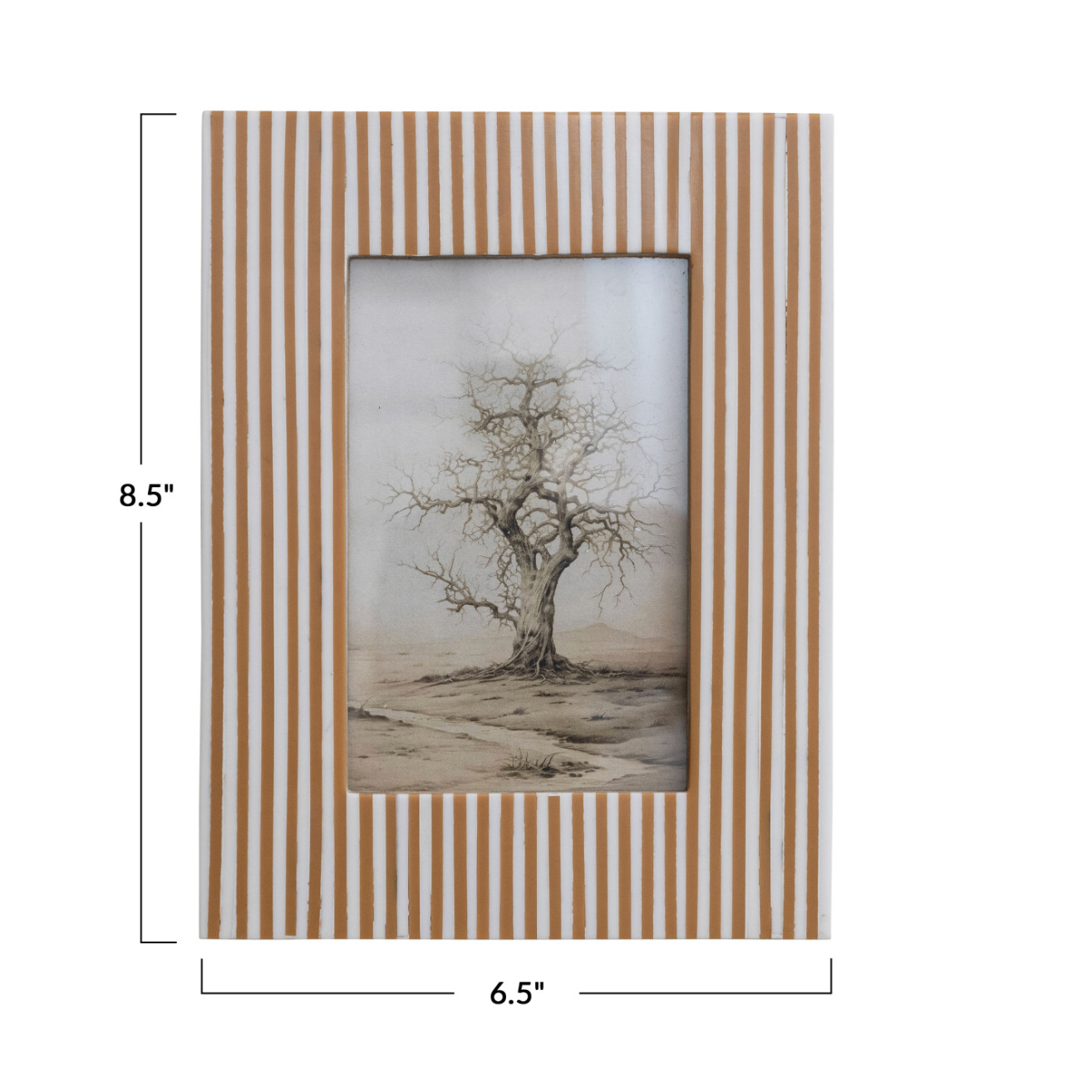 Resin Striped Photo Frame, White & Caramel Color- 4x6