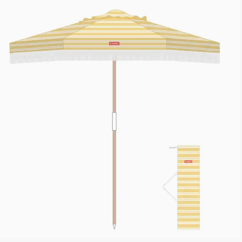 Yellow Garden Umbrella with White Stripes