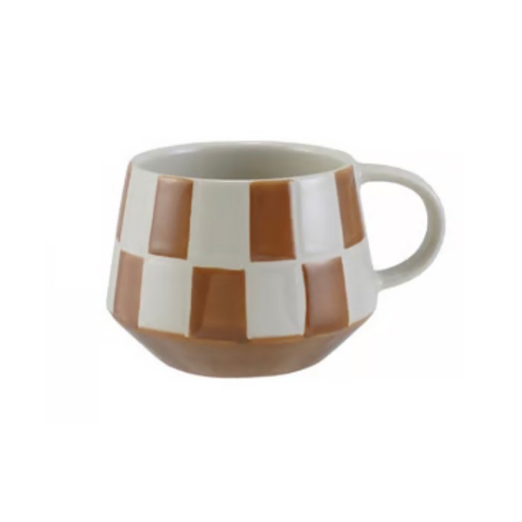 Stoneware Mug w Checked Pattern,4 Colors