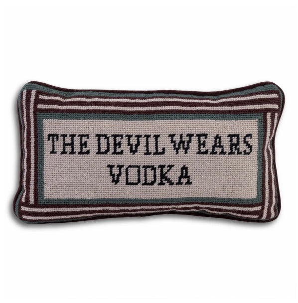 Devil Wears Vodka Needlepoint Pillow