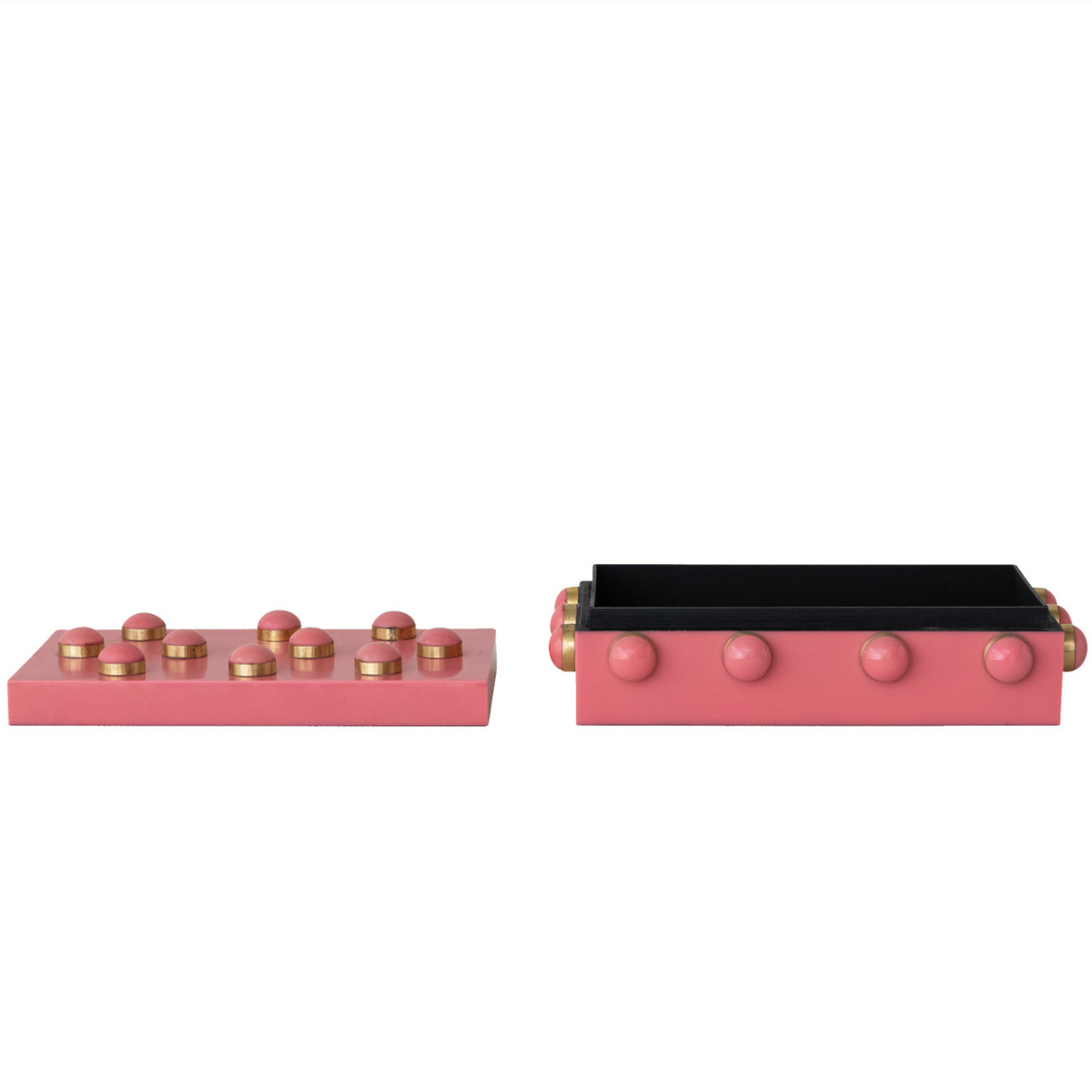 Resin & Brass Studded Box, Pink & Gold Finish