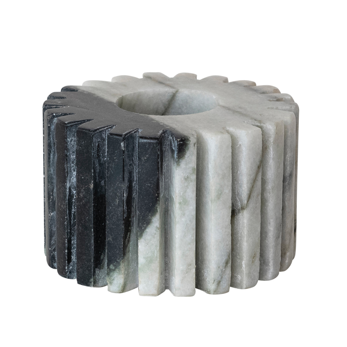 Marble Cogged 2-Sided Tealight/Taper Holder, Black Melange - Small