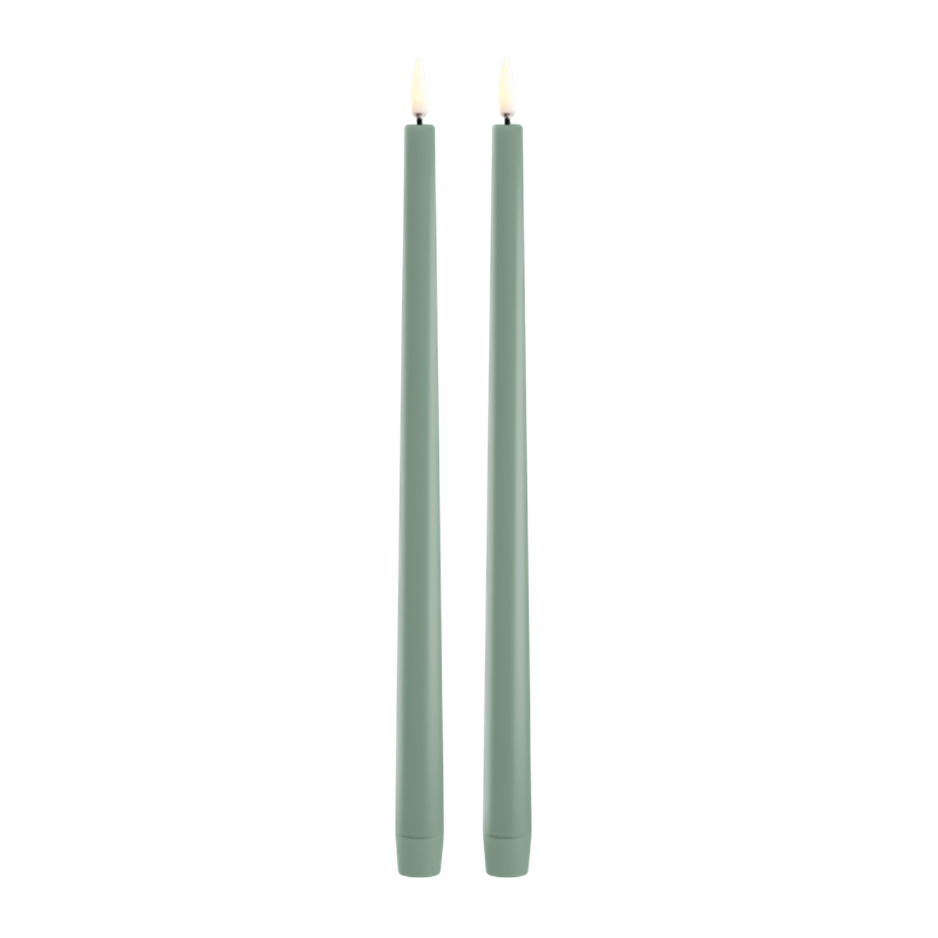 LED slim taper candle, Dusty Green, Smooth, 2-pack,  0.9 x 12.6"