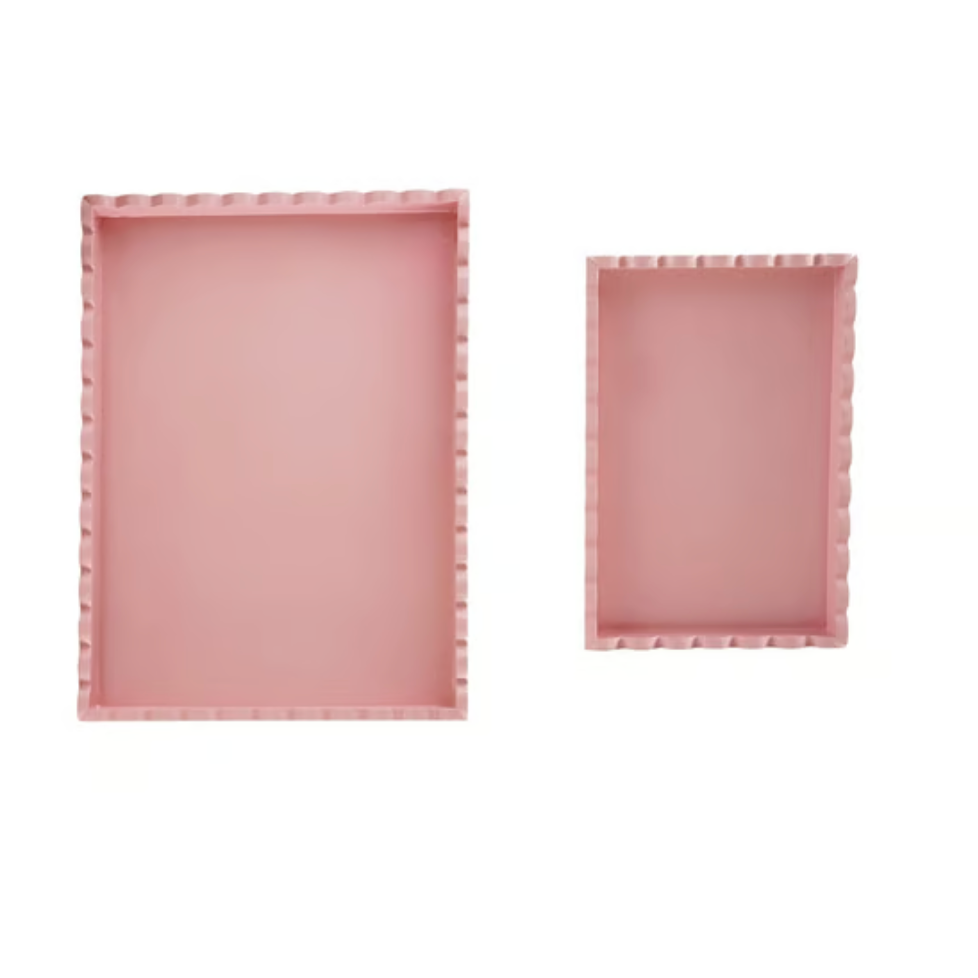 Wood Scalloped Trays, Pink Color