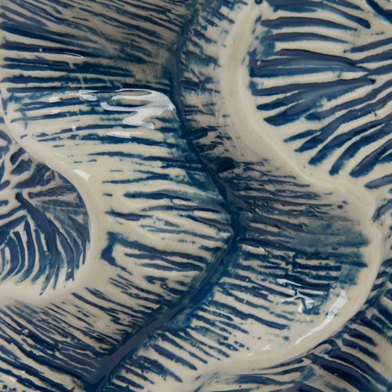 Textured Stoneware Organic Shaped Vase, Reactive Glaze, Blue