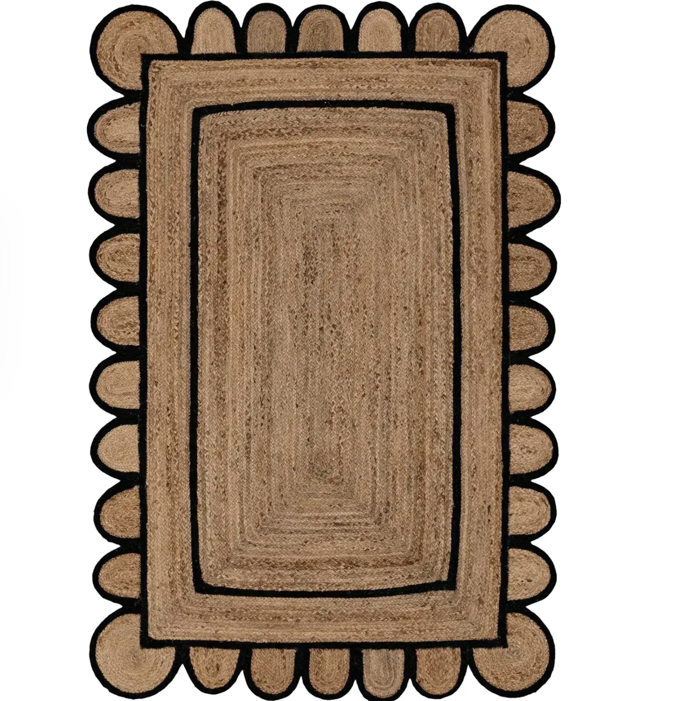 Handmade Black Scalloped Jute Rug | 2' x 3'