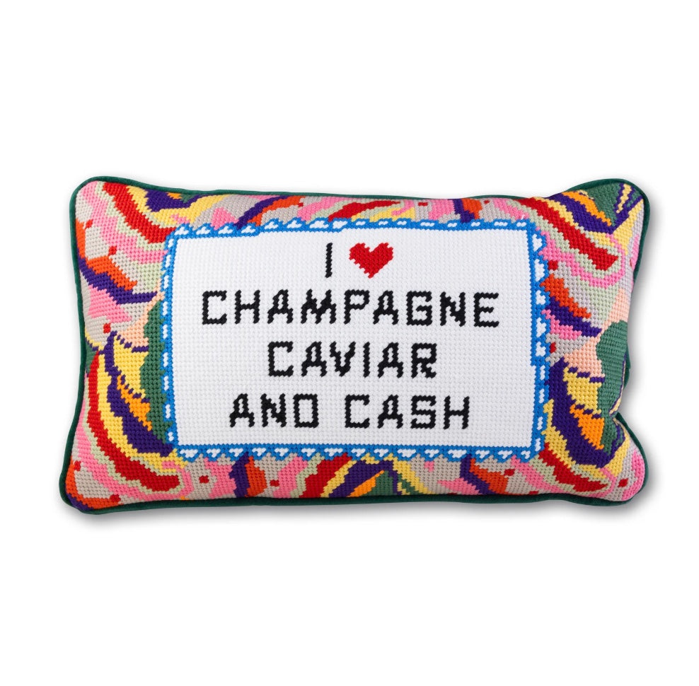 Caviar and Cash Needlepoint Pillow